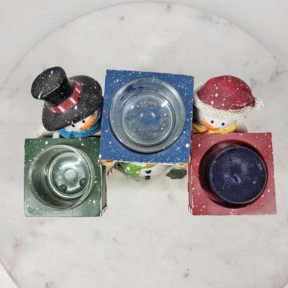 VTG Snowman Lot Yankee Candle Jar Light Holder Couple Hinged Trinket Box 1999 - Picture 11 of 16